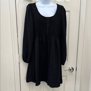 Dokotoo Black Dress Tunic Top Slip On Scoop Neck Ruched Long Sleeve Stretchy